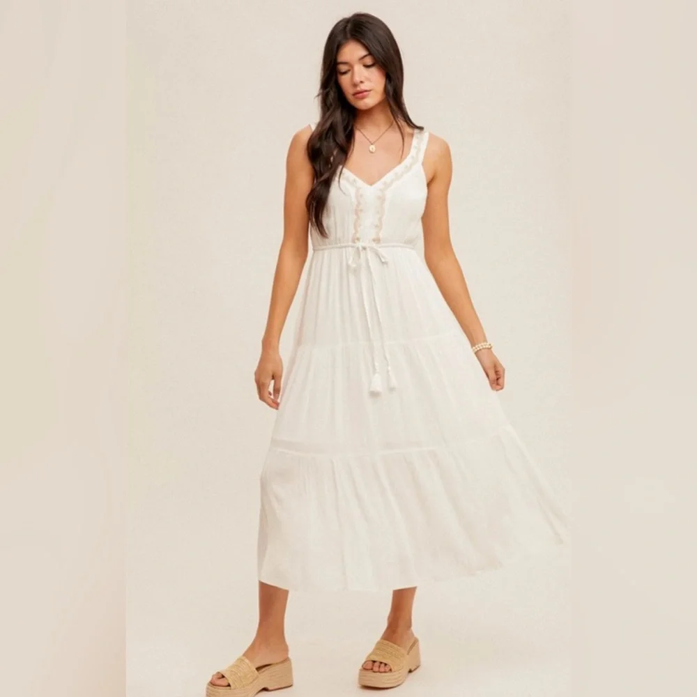 #75 Embroidered Detail Tiered Midi Dress - Picture 1 of 4